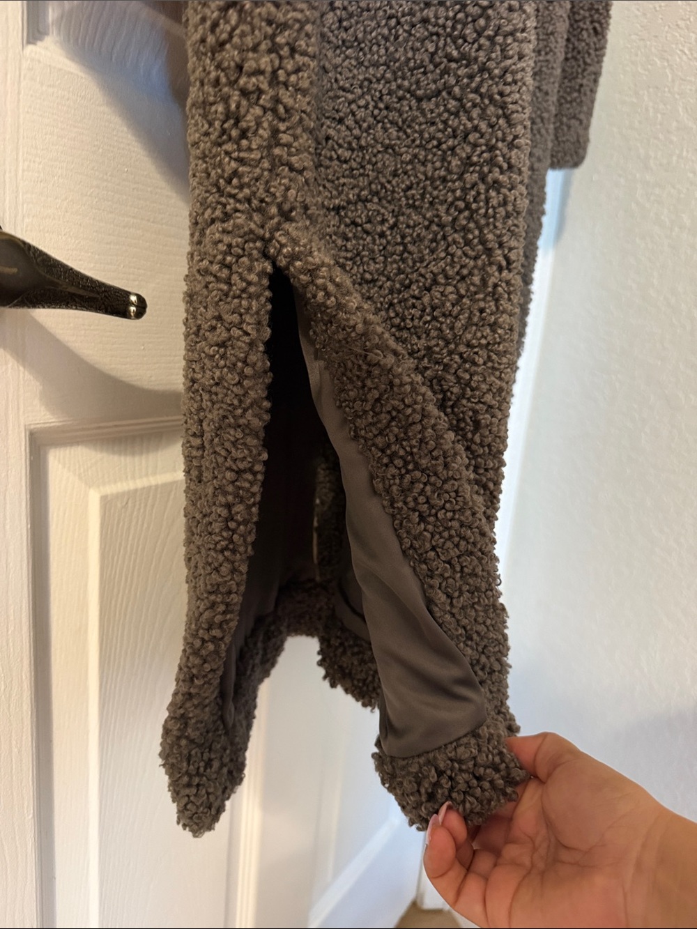 BCBGMaxAzria Taupe Teddy Long Coat with Notch Collar - Picture 10 of 12